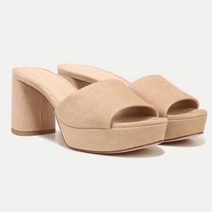 Veronica Beard 9.5 Dali Block Heel Sandals Suede Tan Beige